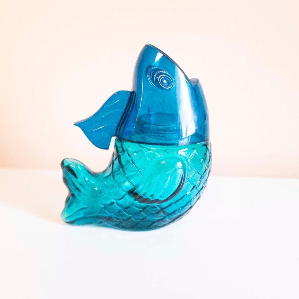 Blue Fish Avon Bottle | Vintage Glass and Plastic Decanter